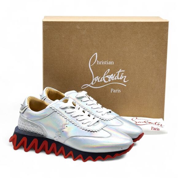 Christian Louboutin Loubishark Low Top Leather Sneakers Silver EU 41 US 8 - NWB - Picture 1 of 10